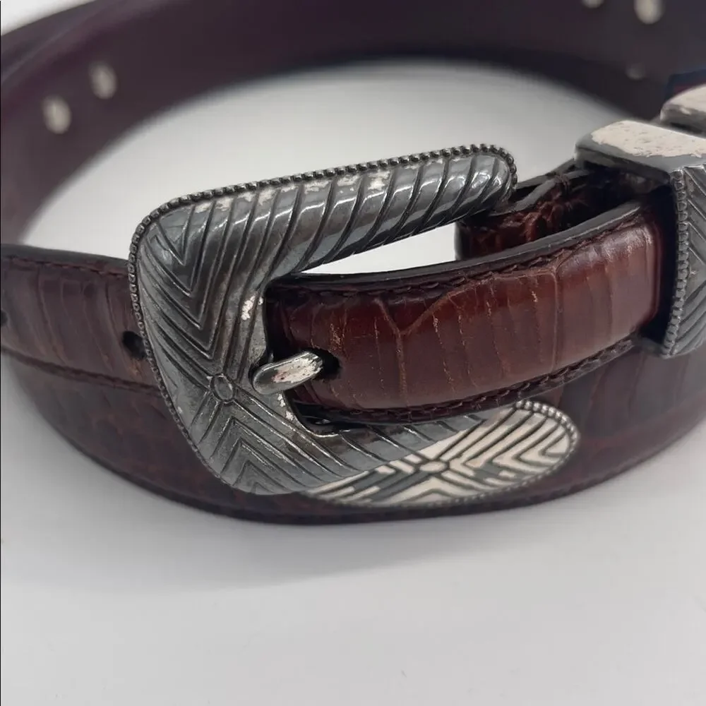 Vintage Roundtree &Yorke embossed calf leather conch western rodeo belt sz 36